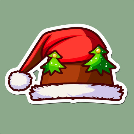 Santa Claus hat with Christmas tree isolated on green background. vector illustration.のイラスト素材