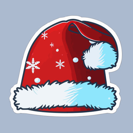 Santa Claus red hat with white fur. Vector illustration isolated on gray background.のイラスト素材
