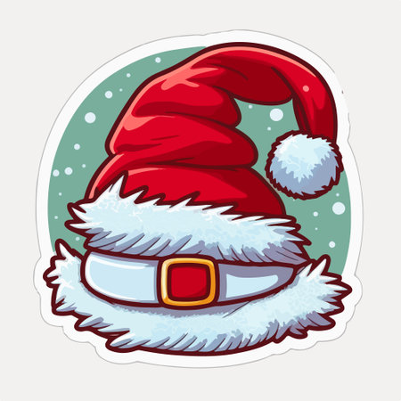 santa claus hat. Christmas sticker. Vector illustration in cartoon style.のイラスト素材