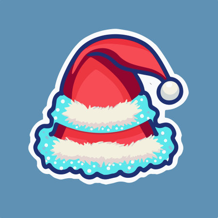 Santa hat. vector illustration. Isolated on blue background.のイラスト素材