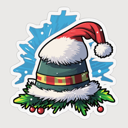 Christmas Sticker with Santa Hat. vector illustration. EPS10のイラスト素材