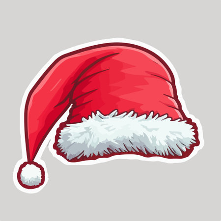 Santa Claus red hat isolated on gray background. Vector illustration of christmas santa hat.のイラスト素材