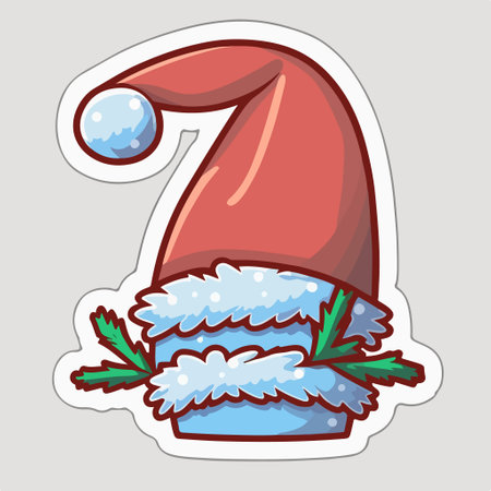 Christmas sticker with Santa Claus hat and snowflakes. vector illustration.のイラスト素材