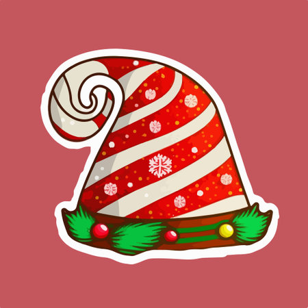 Christmas santa hat on red background. Vector illustration in cartoon style.のイラスト素材