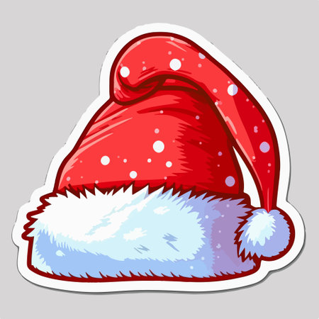 Santa Claus red hat sticker isolated on gray background. vector illustration.のイラスト素材