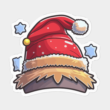 Santa hat sticker. Vector illustration of a santa hat with stars.のイラスト素材