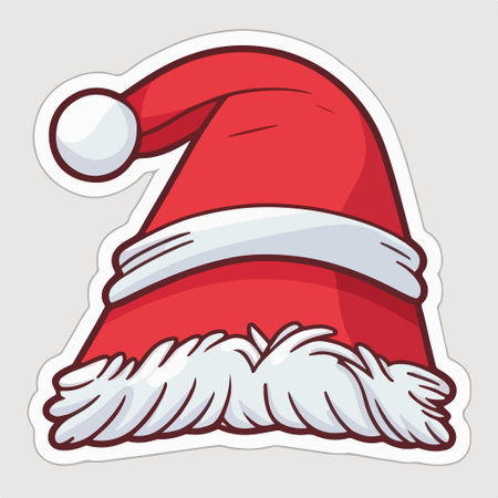 Santa Claus hat isolated on gray background. Christmas and New Year vector illustration.のイラスト素材