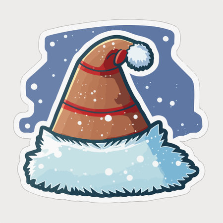 Christmas hat sticker with snow and snowflakes. vector illustration.のイラスト素材