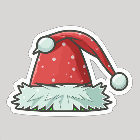 Santa Claus hat sticker isolated on gray background. vector illustration. Eps 10.のイラスト素材