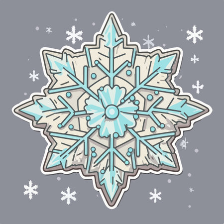 Snowflake vector illustration in doodle style on gray background.のイラスト素材