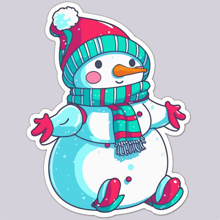 snowman sticker. Cartoon illustration of snowman vector sticker for web designのイラスト素材