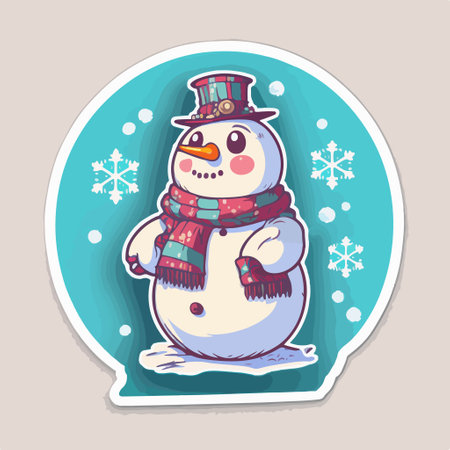 Cute cartoon snowman in a hat and scarf. vector illustration.のイラスト素材