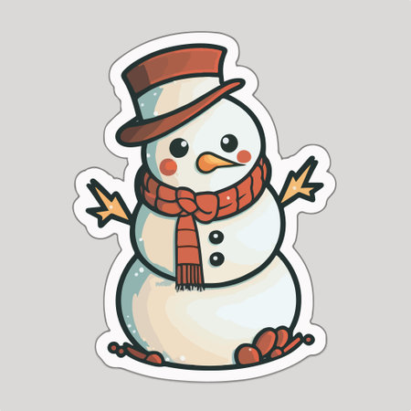 Snowman in hat and scarf. Vector illustration in cartoon style.のイラスト素材