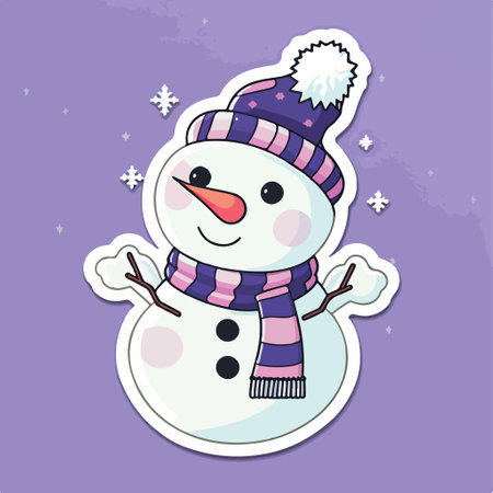 Cute cartoon snowman with scarf and hat. vector illustration.のイラスト素材