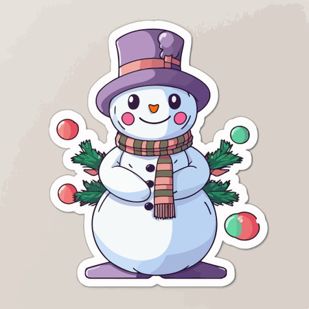 Cute snowman in a hat and scarf. vector illustration.のイラスト素材