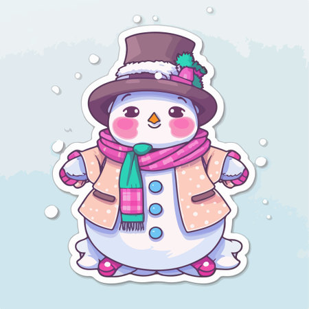 snowman sticker. Vector illustration of a cute cartoon snowman.のイラスト素材