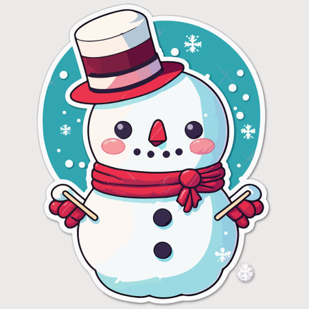 Snowman with hat and scarf. Christmas sticker. vector illustration.のイラスト素材