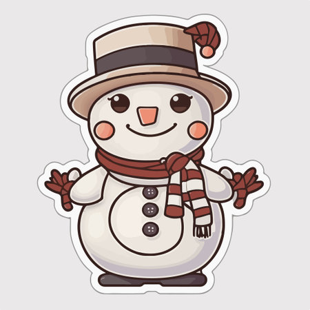 Snowman with hat, scarf and mittens. vector illustration.のイラスト素材