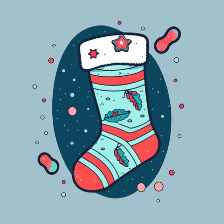 Christmas sock with snowflakes and stars. Vector illustration in cartoon style.のイラスト素材