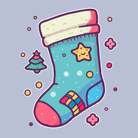 christmas sock. Hand drawn vector illustration in doodle style.のイラスト素材