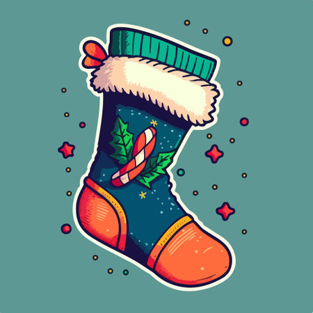 christmas sock. vector illustration. Isolated on a green background.のイラスト素材