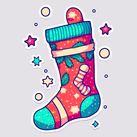 Cute Christmas sock with snowflakes and stars. vector illustration.のイラスト素材