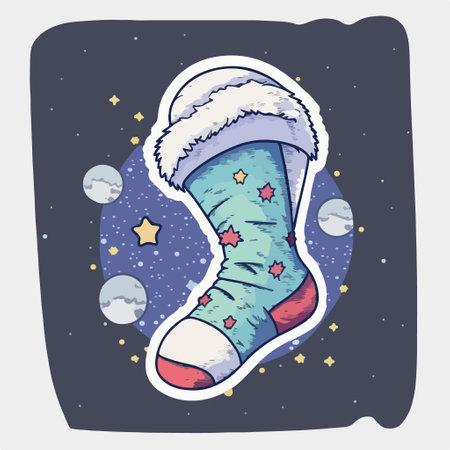 Hand drawn vector illustration of christmas sock with stars and moon.のイラスト素材