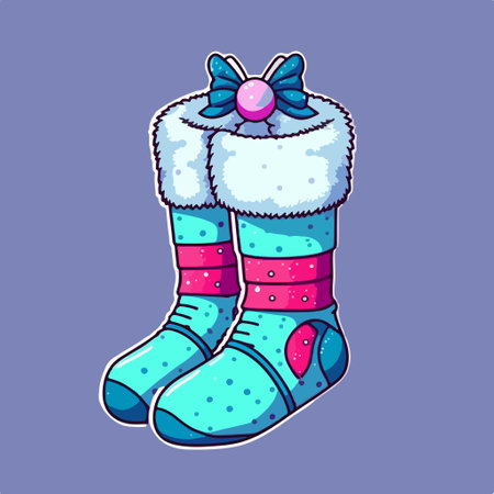 Cartoon vector illustration of cute cartoon christmas sock with bow.のイラスト素材