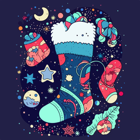 Hand drawn christmas doodles. colorful vector illustration.のイラスト素材