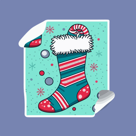Christmas greeting card with christmas sock and candy cane. vector illustration.のイラスト素材