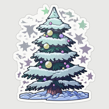 Christmas greeting card with fir tree. Vector illustration in cartoon style.のイラスト素材