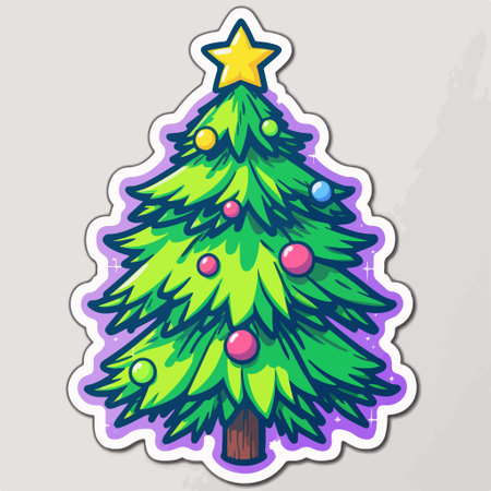 Illustration of a Christmas tree sticker with a star in the centerのイラスト素材