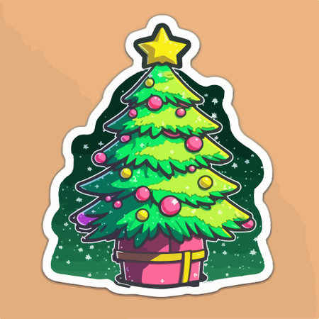 Christmas tree sticker. vector illustration. colorful sticker for your designのイラスト素材