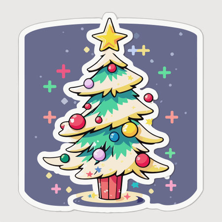 Christmas card with christmas tree and ornaments, vector illustrationのイラスト素材