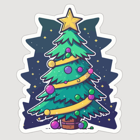 Christmas tree sticker. vector illustration. isolated on white background.のイラスト素材