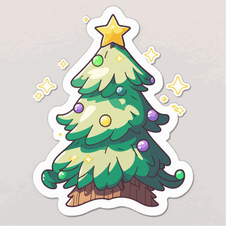 Christmas tree sticker. Vector illustration of a Christmas tree with a star.のイラスト素材