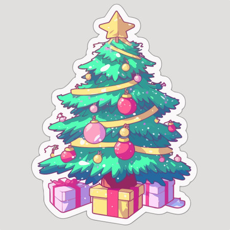 Christmas tree sticker. Vector illustration of a Christmas tree with gifts.のイラスト素材