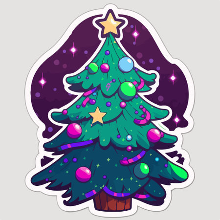 Illustration of a Christmas tree sticker with stars and bokehのイラスト素材