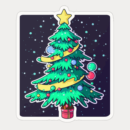 Christmas greeting card with christmas tree. hand drawn vector illustration.のイラスト素材