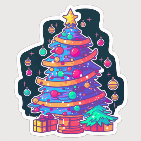 Hand drawn Christmas tree sticker. Vector illustration isolated on white background.のイラスト素材