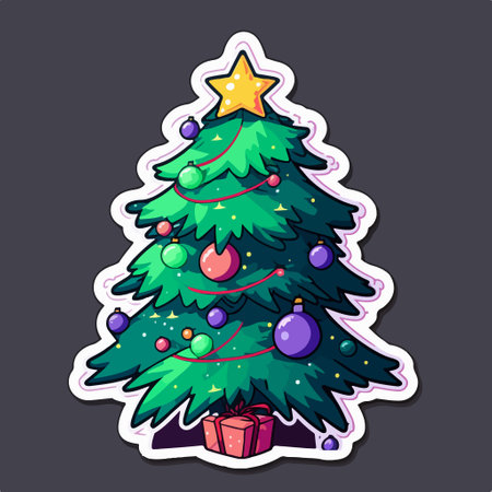 Christmas tree sticker. vector illustration. Isolated on black background.のイラスト素材