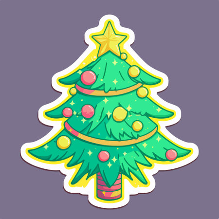 Christmas tree sticker. Cartoon illustration of christmas tree vector sticker for web designのイラスト素材