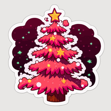 Christmas tree sticker. Vector illustration of a Christmas tree with stars and snowflakes.のイラスト素材