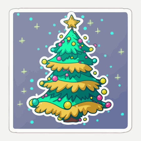 Christmas card with Christmas tree and stars. Vector illustration in cartoon style.のイラスト素材