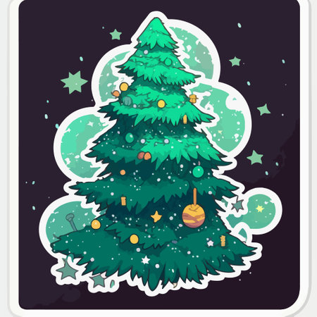 Illustration of a Christmas tree with ornaments on a dark backgroundのイラスト素材