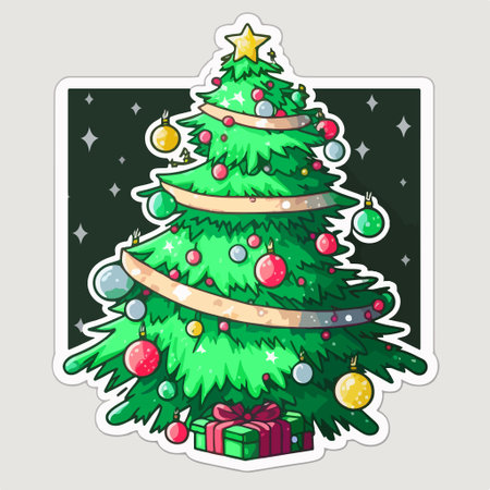 Christmas greeting card with a Christmas tree and gifts. vector illustration.のイラスト素材