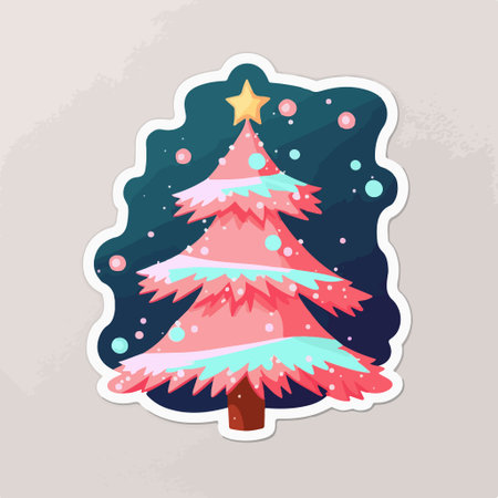 Christmas tree sticker in cartoon style. vector illustration for your design.のイラスト素材
