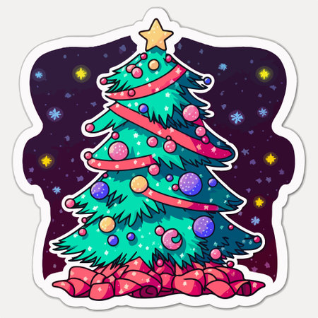 Christmas tree sticker. Hand drawn illustration of christmas tree sticker for webのイラスト素材
