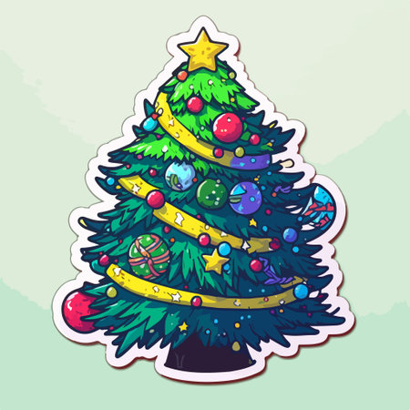 Christmas tree with toys and ornaments. Vector illustration in cartoon style.のイラスト素材