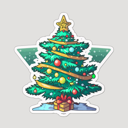 Christmas tree sticker. vector illustration. isolated on white background.のイラスト素材